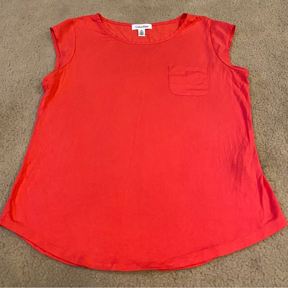 Calvin Klein ladies orange tank with cap sleeves one pocket size Medium
